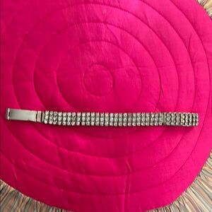 Silvertone Metal Watchband- like Rhinestone Bracelet